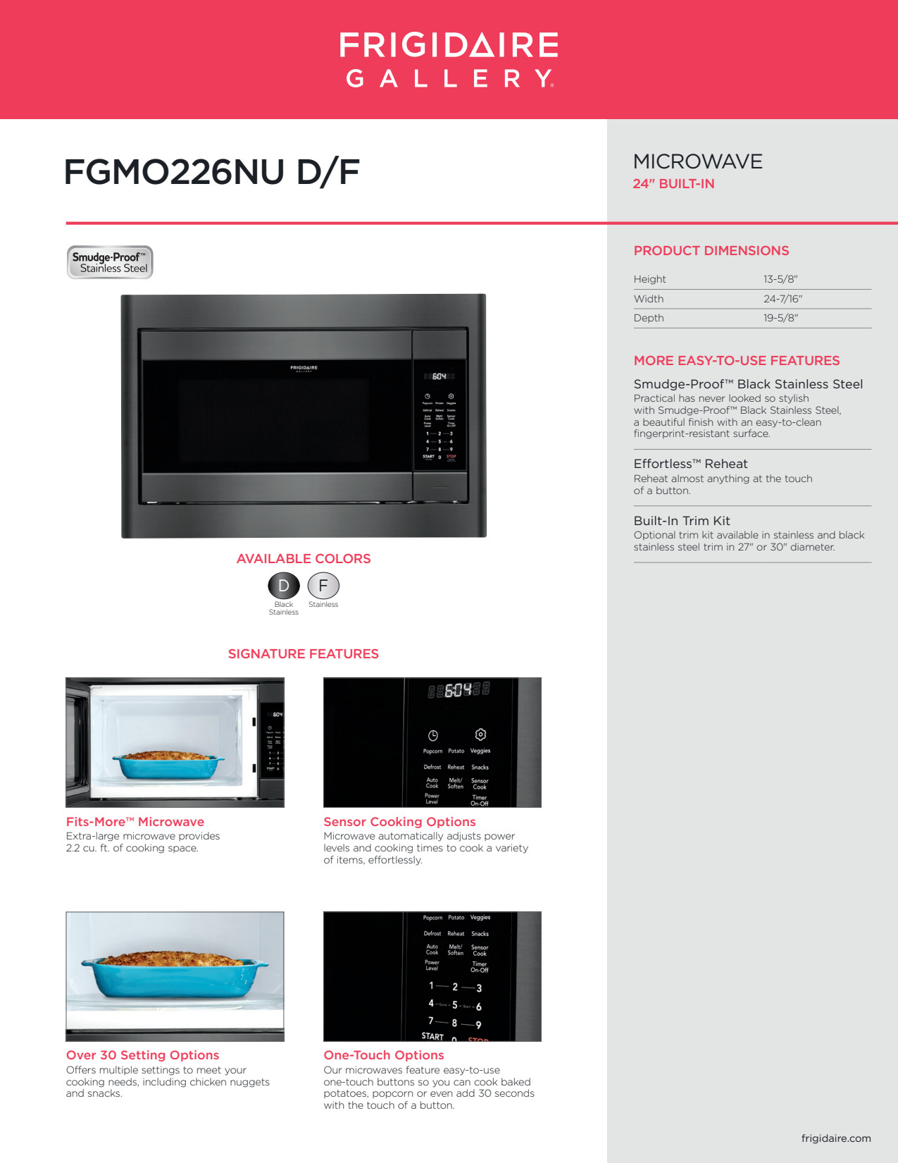 Frigidaire FGMO226NUF 24 Inch BuiltIn Microwave with SmudgeProof