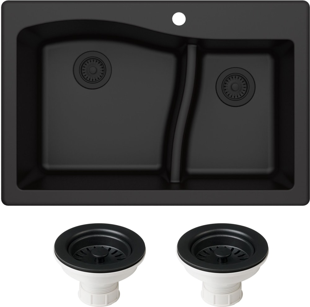 Kraus KGD442BLACKPST1BL 33 Inch Dual Mount Double Bowl Granite Kitchen