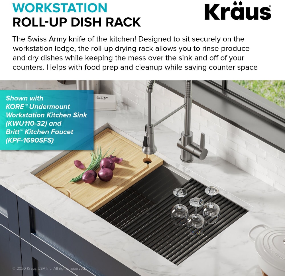 Kraus KRM-10AQ Multipurpose Over-Sink Roll-Up Dish Drying Rack, Aqua