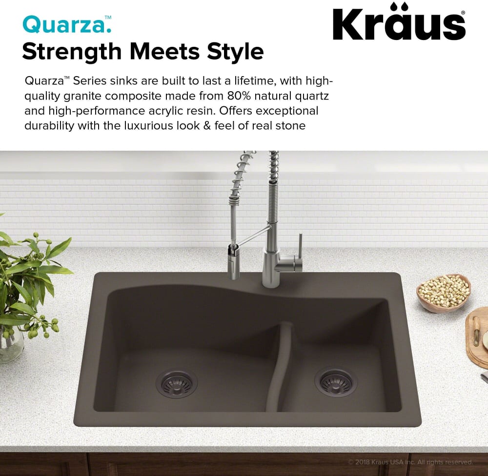 Kraus KGD442BLACKPST1BL 33 Inch Dual Mount Double Bowl Granite