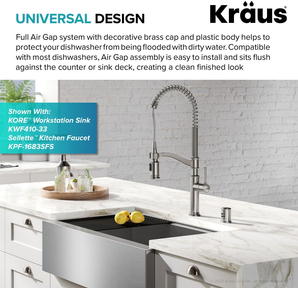 Kraus KAG2SFS 2 ½ Inch Dishwasher Air Gap with Air Gap Kit, Solid Brass