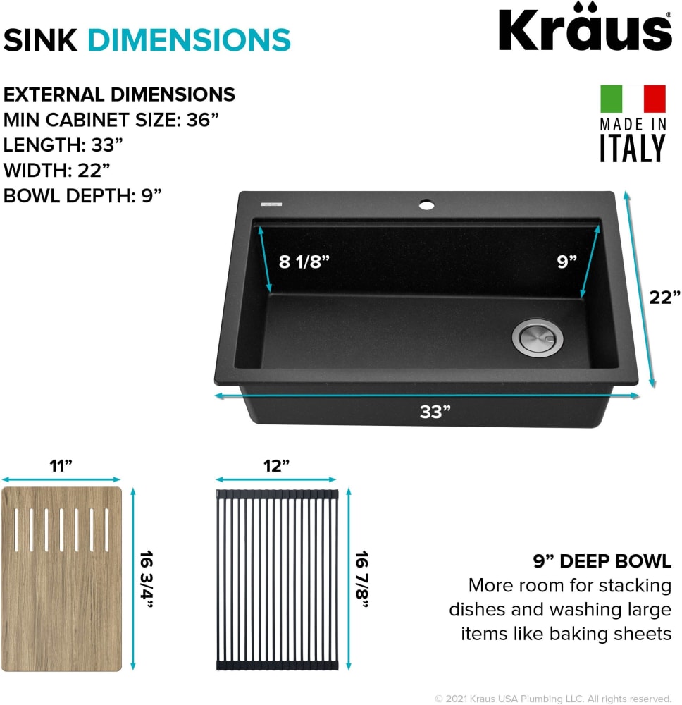 Kraus KGTW233MBL 33 Inch Top-Mount Drop-In Workstation Single Bowl