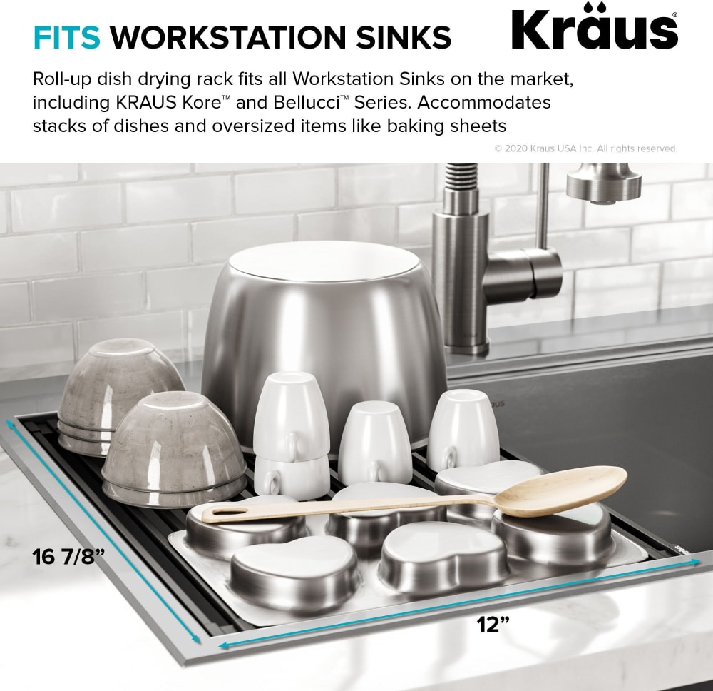 Kraus KRM-10YL Multipurpose Over-Sink Roll-Up Dish Drying Rack, Yellow