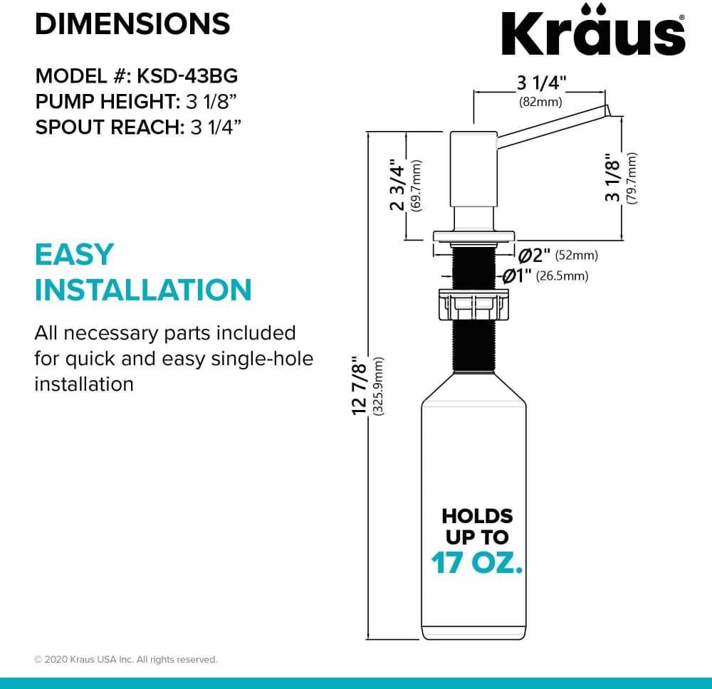 Kraus KSD43BG Kitchen Soap and Lotion Dispenser with Self Priming Pump