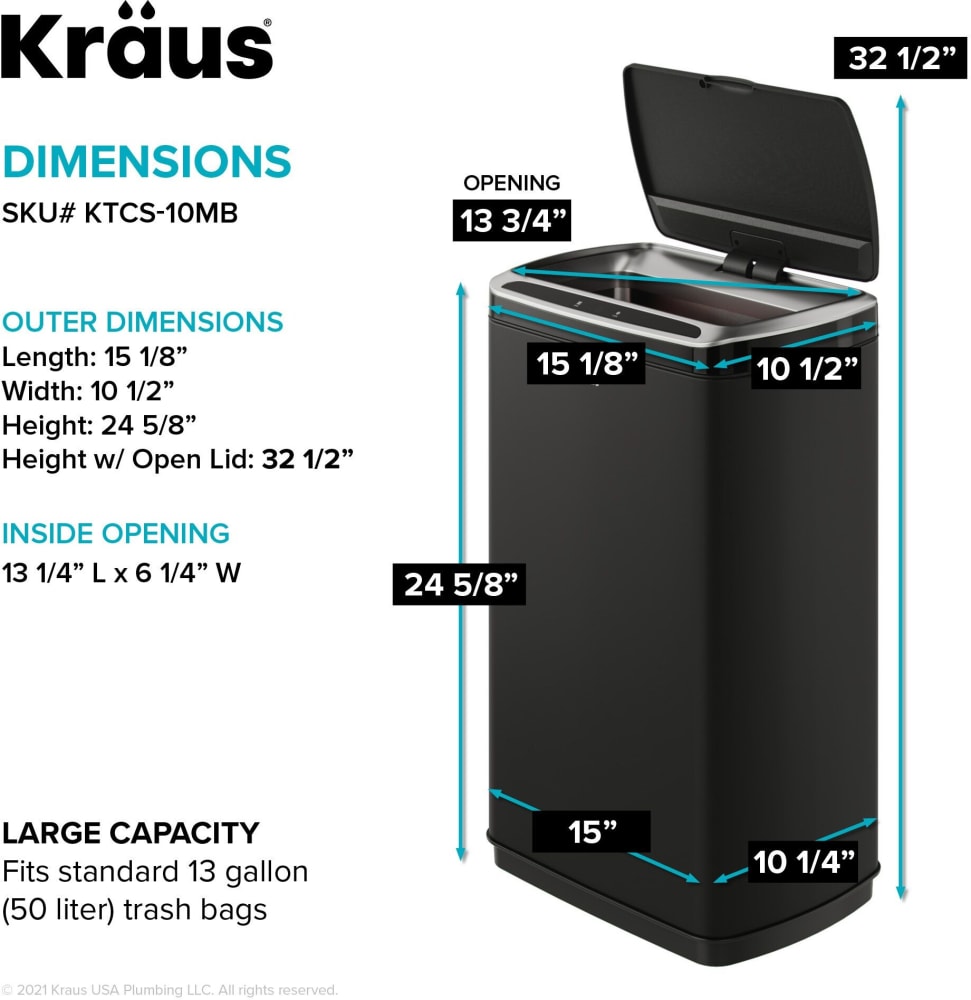 Kraus KTCS10MB 15 Inch GarbagePro™ Rectangular 13 Gallon Trash Can