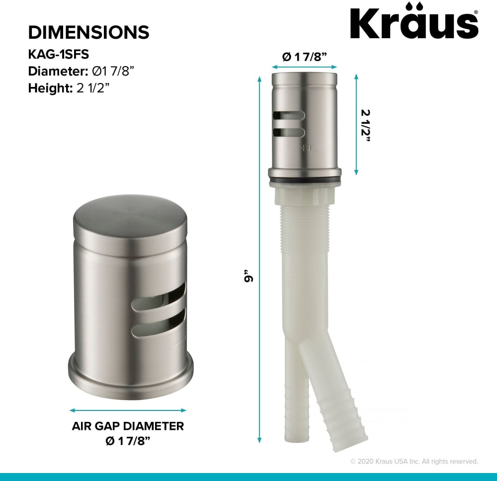 Kraus KAG1SFS 2 ½ Inch Dishwasher Air Gap with Air Gap Kit, Solid Brass