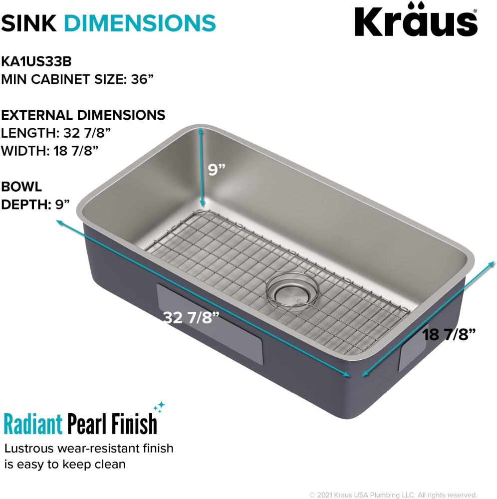 Kraus KA1US33B Undermount Single Bowl Kitchen Sink with Heavy-Duty