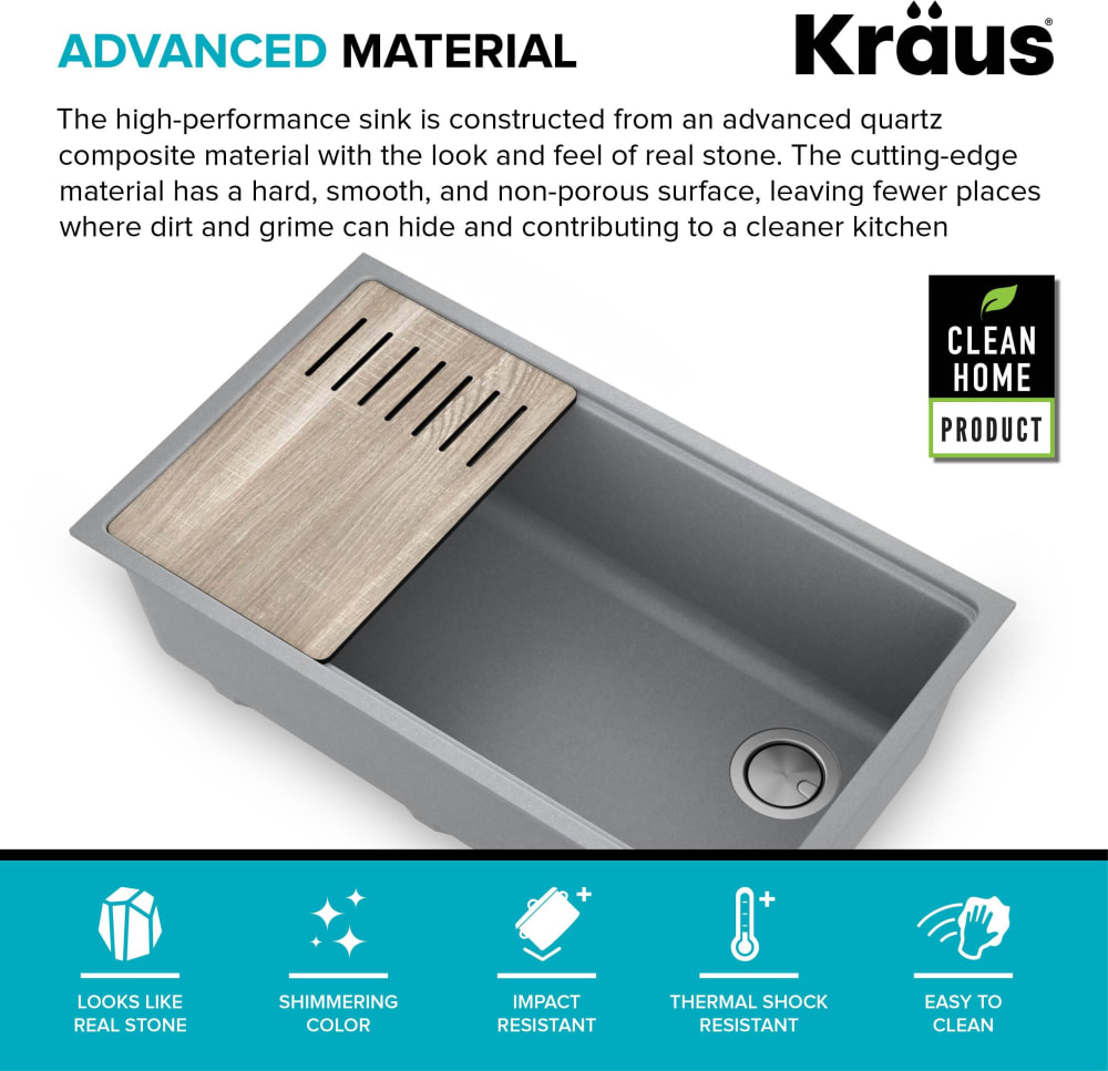 Kraus KGUW233MGR 33 Inch Undermount Workstation Single Bowl