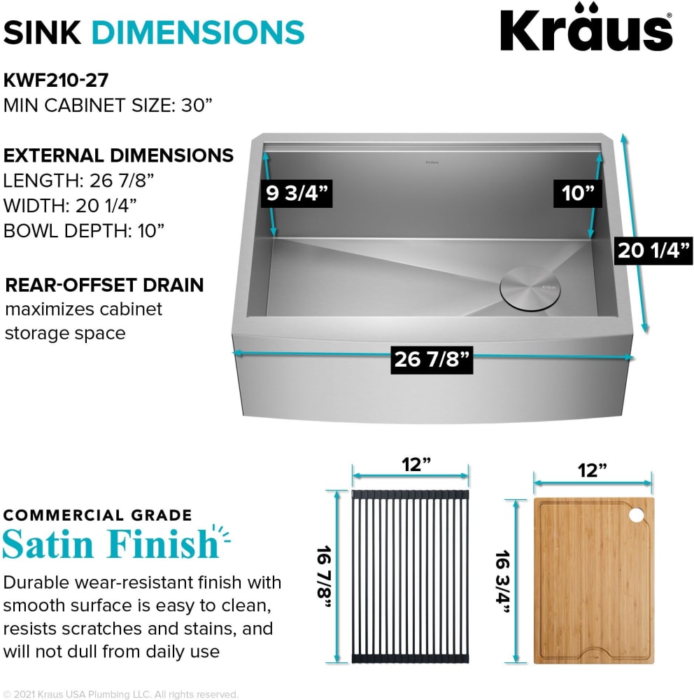Kraus KWF21027 Apron Front Kore™ Workstation Farmhouse Single Bowl Kitchen Sink with 5Piece