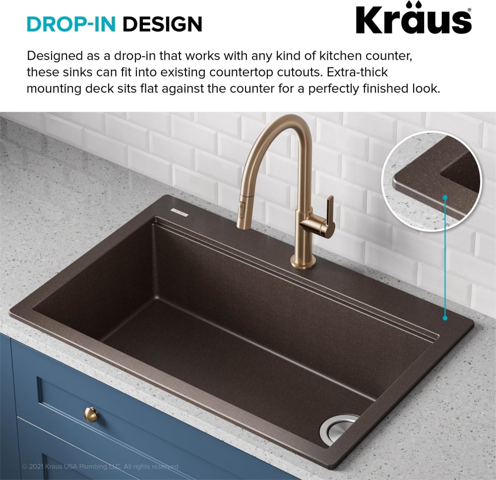 Kraus KGTW233MBR 33 Inch TopMount DropIn Workstation Single Bowl