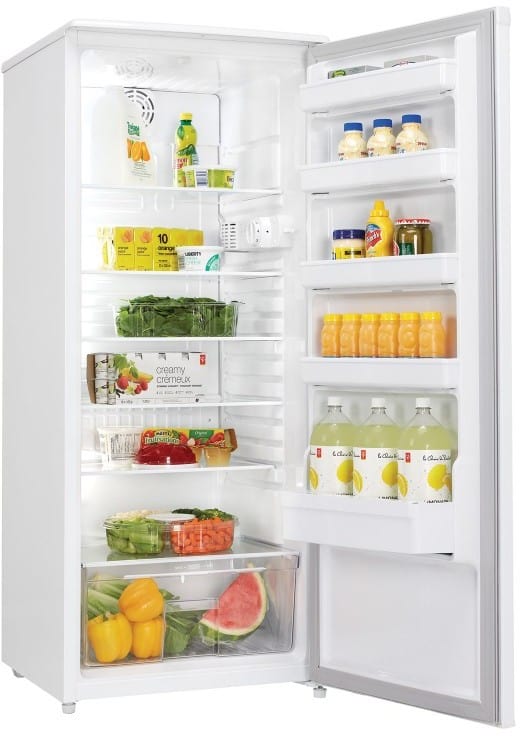 Danby DAR110A1WDD 24 Inch All-Refrigerator with Tall Bottle Storage, ENERGY STAR, Adjustable Glass Shelves, Full-Width Vegetable Crisper, 5 Door Bins, Scratch Resistant Worktop and 11.0 cu. ft. Capacity