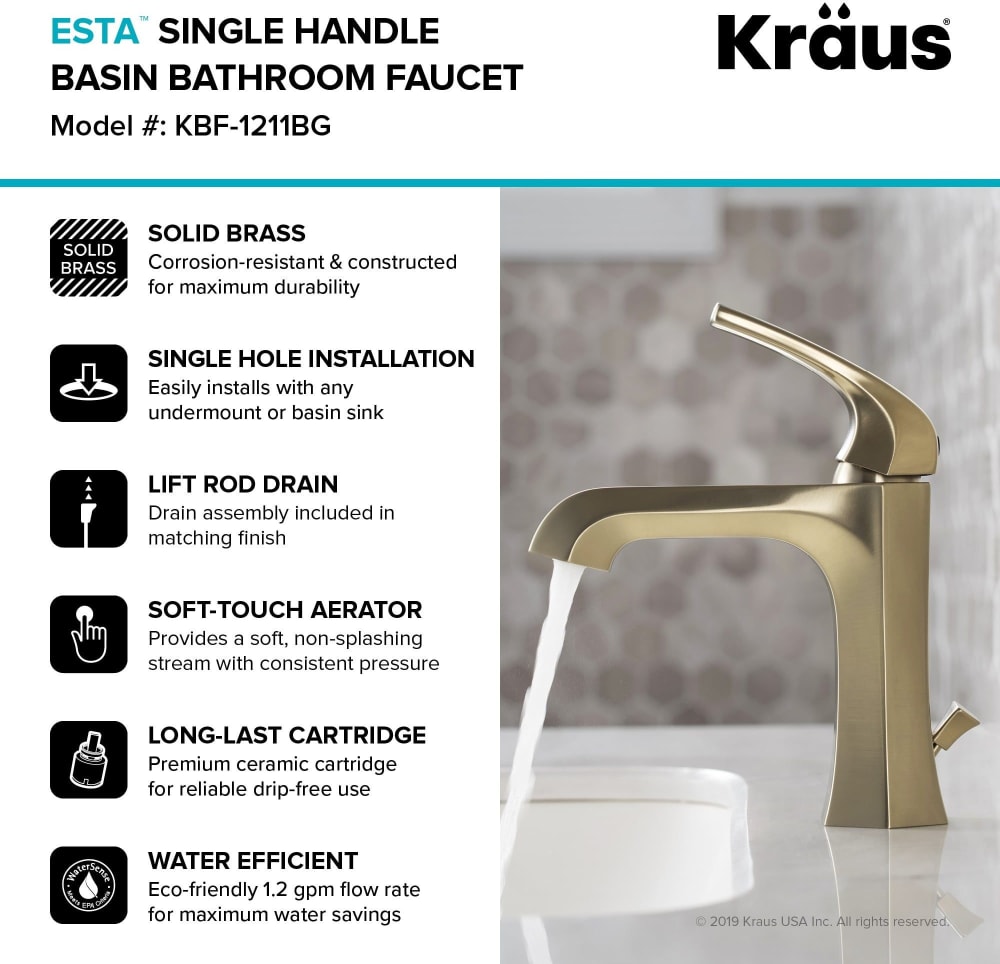 Kraus KBF1211BG Single Handle Bathroom Faucet with 1.2 GMP Flow Rate