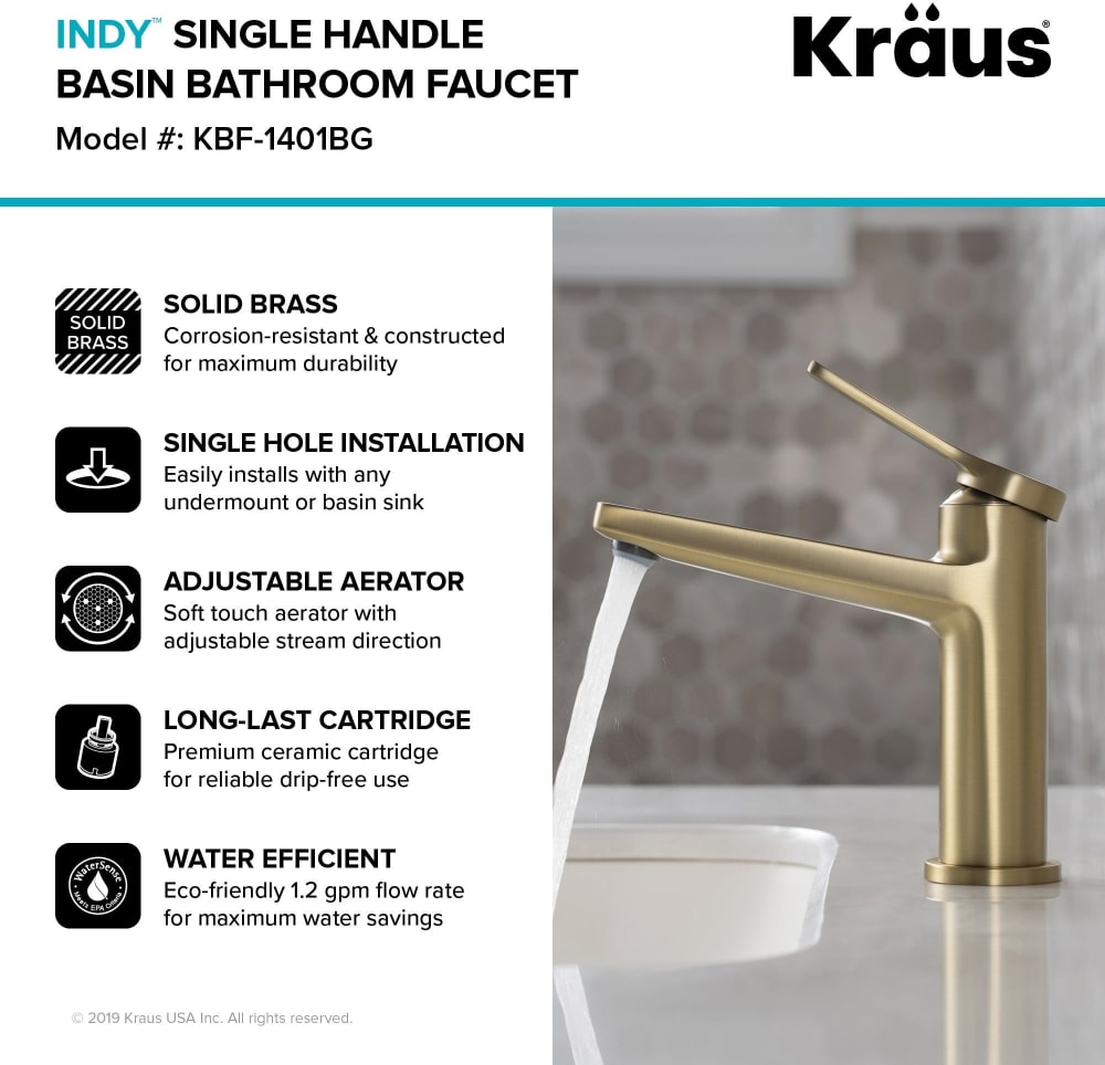 Kraus Indy Brushed Nickel Single Hole 1-Handle WaterSense Bathroom Sink Kraus Indy Brushed Nickel Single Hole 1-Handle WaterSense Bathroom Sink