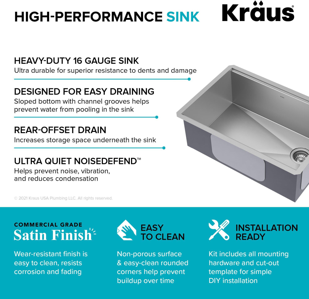 Kraus KWU11028 Kore™ 28 Inch Undermount Workstation Single Bowl Kitchen Sink  with 5-Piece Sink Kit, Heavy-Duty 16 Gauge Steel, Rust-Resistant Finish,  Roll-Up Dish Drying Rack, Bamboo Cutting Board, and Lifetime Limited  Warranty