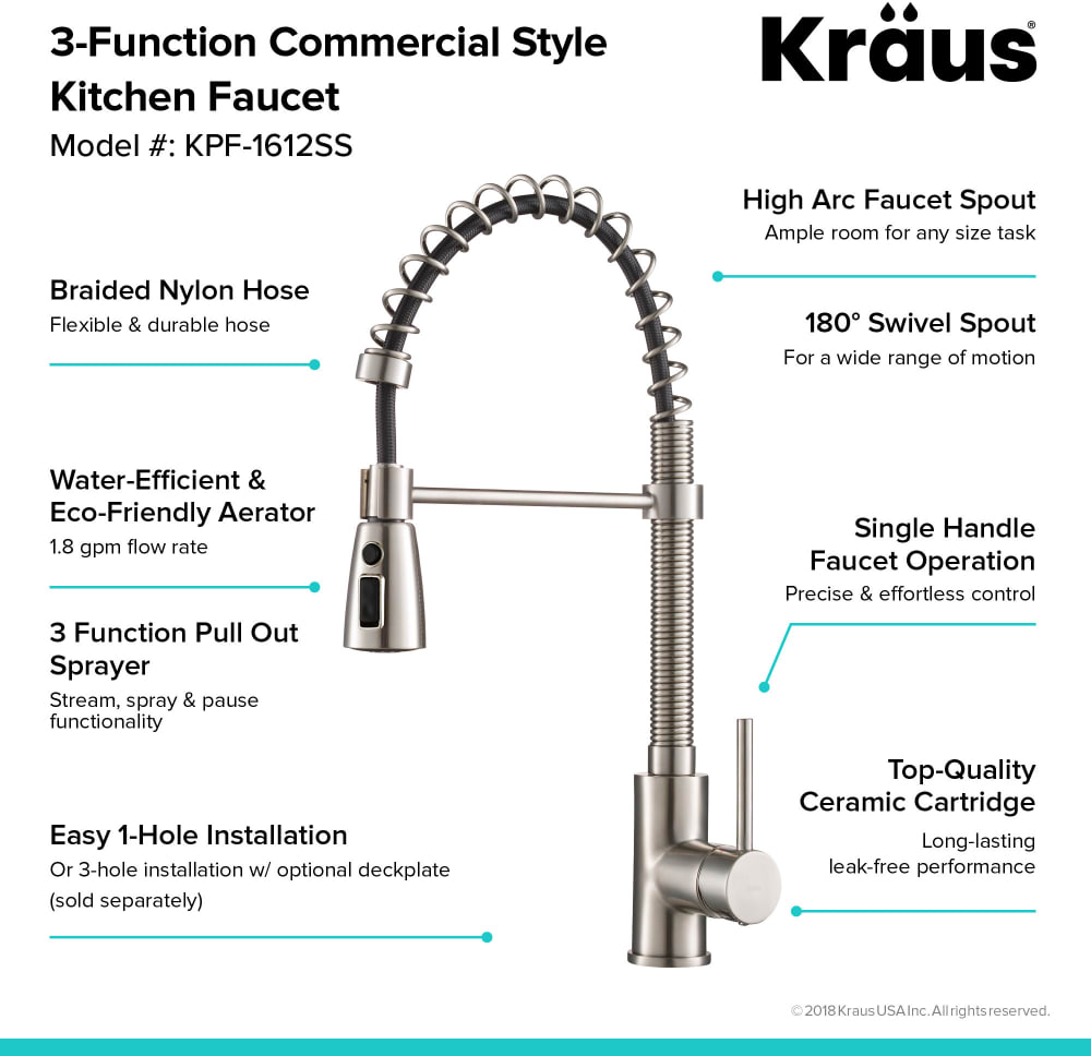 Kraus KPF1612SS Single Handle Stainless Steel Commercial Kitchen Faucet
