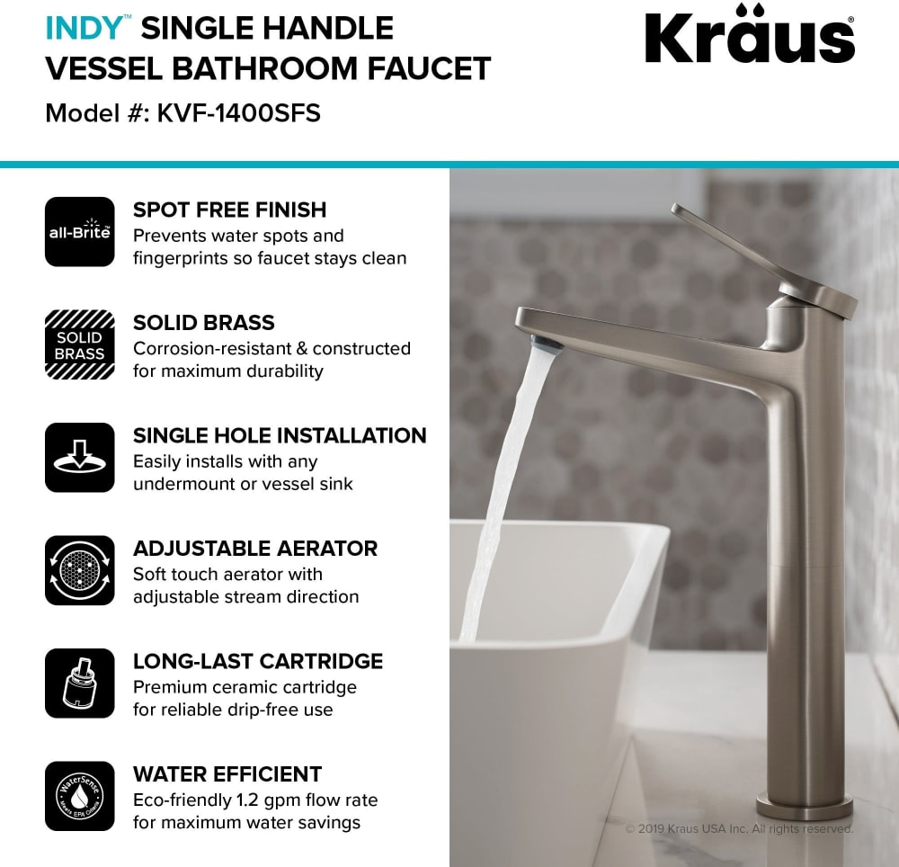 Kraus KVF1400BG Single Handle Vessel Bathroom Faucet with 1.2 GMP Flow