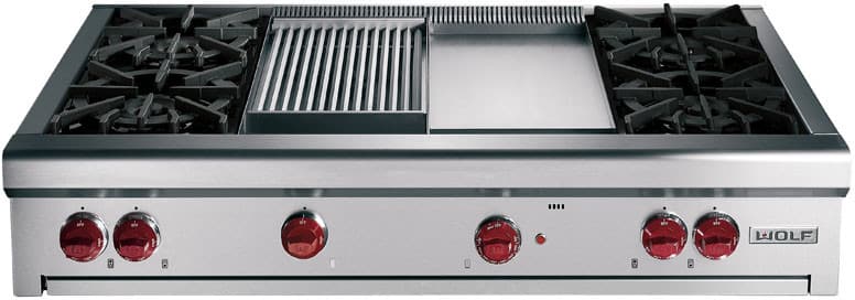 Wolf RT484DG 48 Inch Pro-Style Gas Rangetop with 4 Dual Brass Open