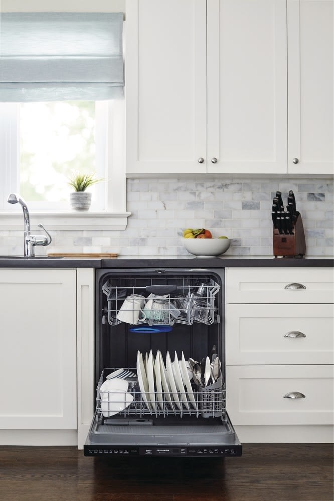 Frigidaire FGIP2468UF 24 Inch Fully Integrated Dishwasher with 14 Place Settings 8 Cycles 49 dBA Silence Rating Dual OrbitClean MaxBoost Dry SpaceWise Rack DishSense AquaSurge NSF Certified Sanitize Q...