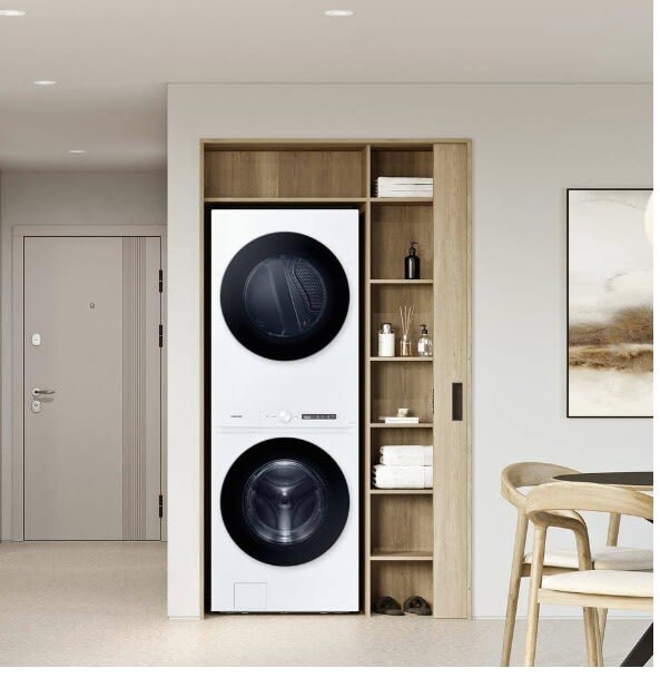 Samsung WH46DBH100GW - Bespoke 4.6 cu. ft. Large Capacity Single Unit AI Laundry Hub™ Washer with Steam Wash and 7.6 cu. ft. Gas Dryer in White