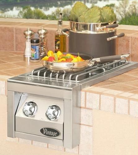 Vintage VSB2G 13 Inch Built-in Double Side Burner with (2) 17,000 BTU Brass  Burners, Recessed Burners, 9v Ignition, Stainless Steel Lid, Natural Gas  and LP Conversion Kit