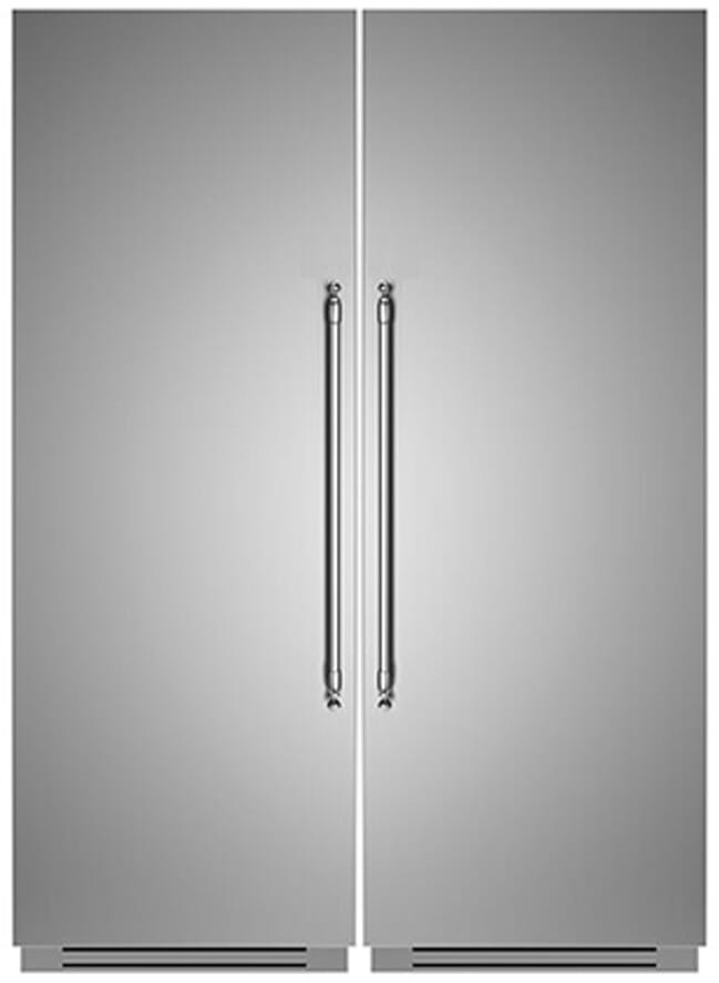 Bertazzoni BERTREFFRHER30SS1 Side by Side Column Refrigerator Freezer Set with 30 Inch Refrigerator and 30 Inch Freezer in Stainless Steel