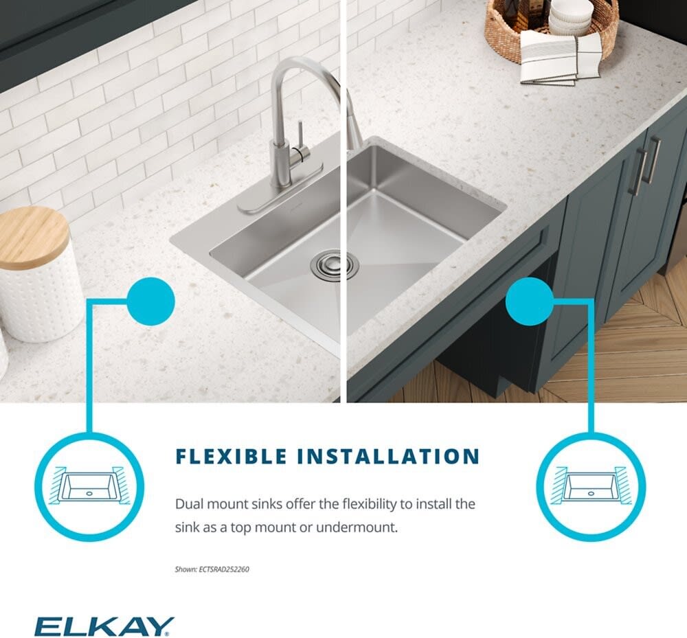 Elkay ECTSRAD2522601 22 Inch Single Bowl Dual Mount Kitchen Sink