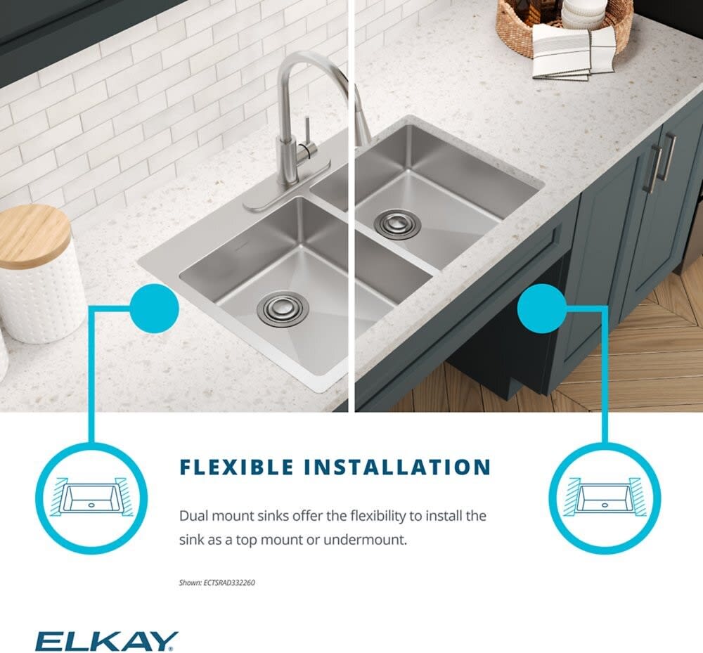 Elkay ECTSRAD3322604 22 Inch Equal Double Bowl Dual Mount Kitchen