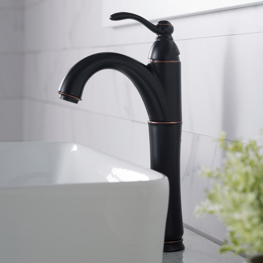 BESy Waterfall Bathroom Faucet – Bronze Single Handle, Deck Plate Included, For 1 Or 3-Hole Sinks, CUPC Certified
