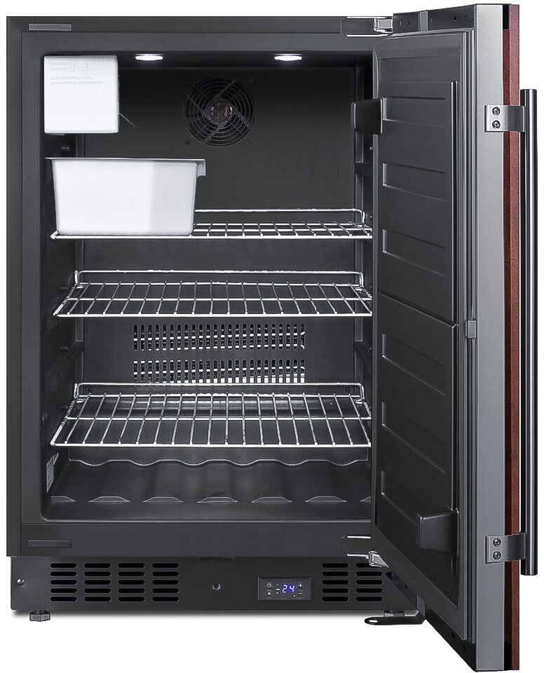 Summit SCFF53BSS 24 Inch Undercounter Freezer with Adjustable Chrome Shelves Door Temperature Alarms Temperature Memory Function Recessed LED