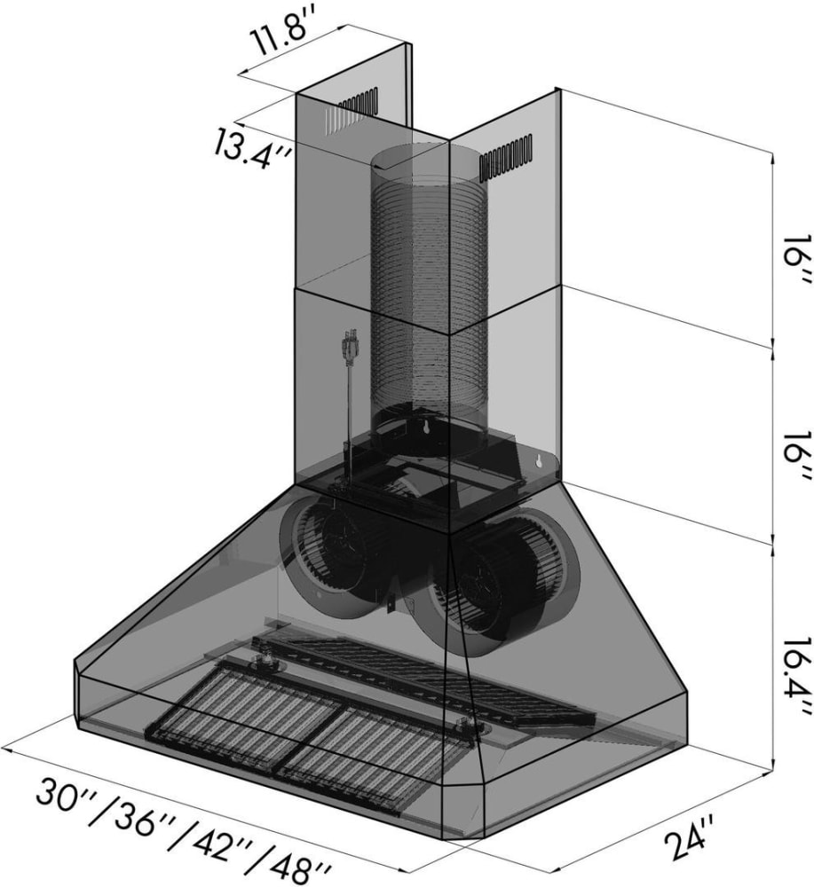 ZLINE 45536 36 Inch Wall Mount Range Hood with 1200 CFM Airflow, 430