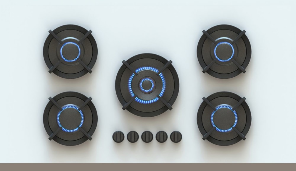 Pitt Cooking ELBRUS 36 Inch Gas Cooktop with 5 Brass Burners, Automatic Spark Ignition, Double