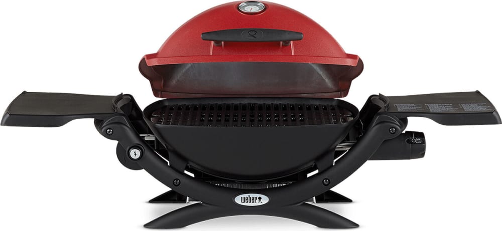 Weber Q 1200 Portable Gas Grill with 189 sq. in. Cooking Surface, 1 Stainless Steel Burner, Cast-Iron Cooking Grates, Removable Catch Pan, Folding Side Tables, Lid Thermometer, and Electronic Ignition: Red
