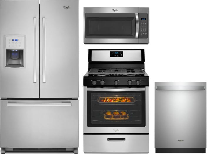 Whirlpool WPRERADWMW7200 4 Piece Kitchen Appliances Package with French Door Refrigerator, Gas