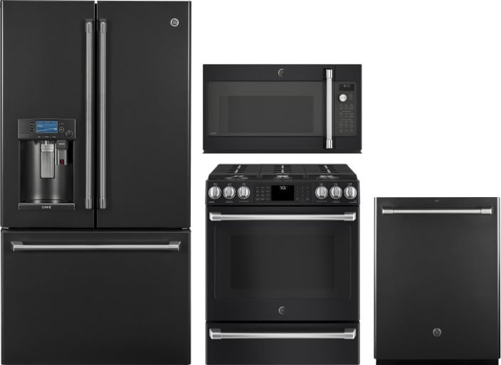 Cafe Gereradwmw7773 4 Piece Kitchen Appliances Package With French Door Refrigerator Gas Range