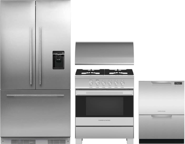 Fisher & Paykel FPRERADWRH375 4 Piece Kitchen Appliances Package with French Door Refrigerator