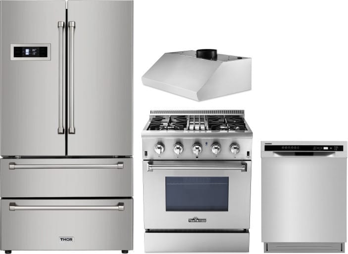 Thor Kitchen TRRERADWRH3 4 Piece Kitchen Appliances Package with French