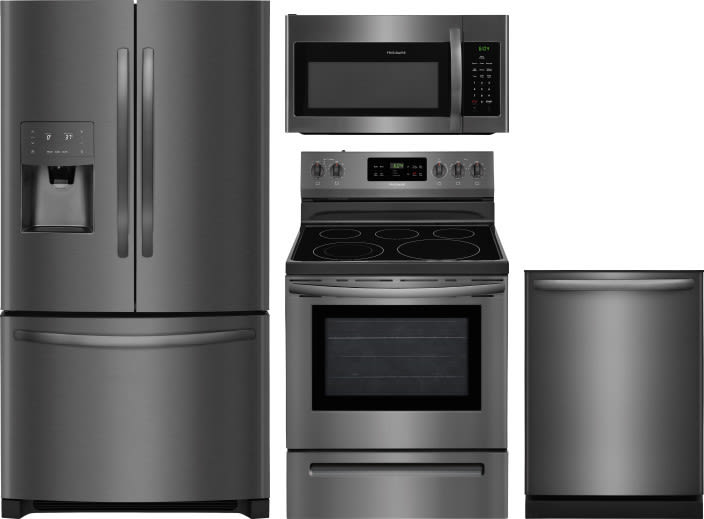 Frigidaire 2-Piece Black Stainless Steel Kitchen Package with FFEF3054TD 30 Freestanding Electric Range and FFMV1645TD 30 Over-the-Range Microwave 