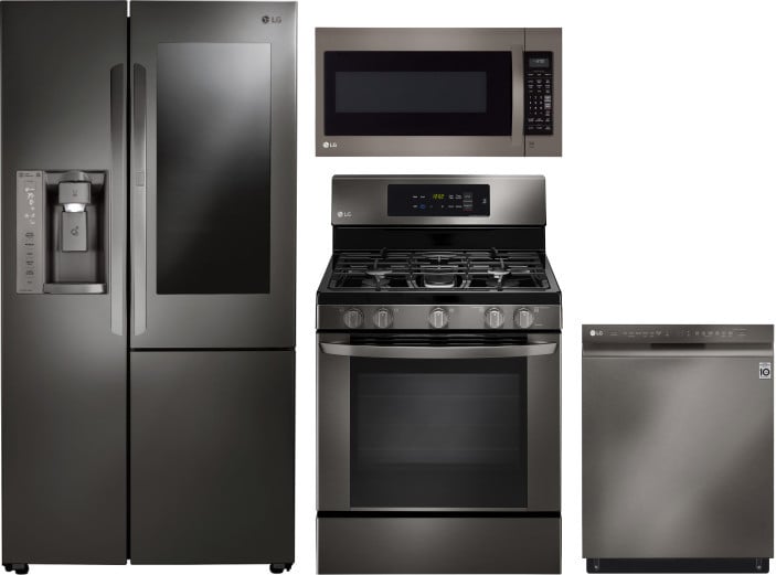 LG LGRERADWMW9254 4 Piece Kitchen Appliances Package with SidebySide