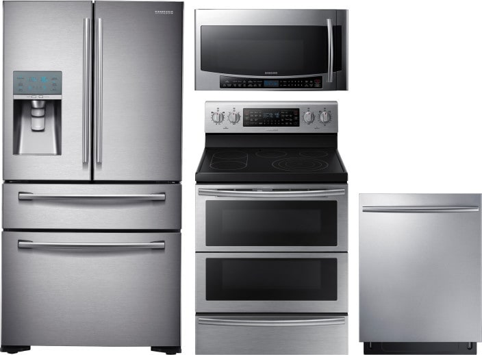 Samsung Sareradwmw3174 4 Piece Kitchen Appliances Package With French Door Refrigerator Electric Range Dishwasher And Over The Range Microwave In Stainless Steel