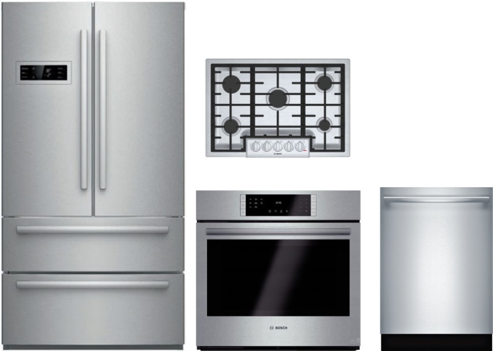 Bosch BORECTWODW81 4 Piece Kitchen Appliances Package with French Door