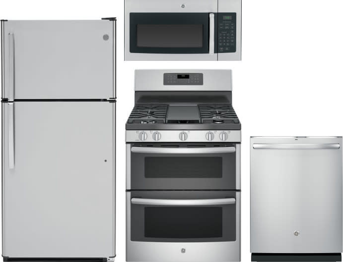 GE GERERADWMW13110 4 Piece Kitchen Appliances Package with Top Freezer
