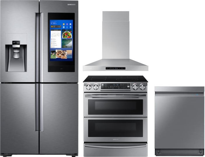 Samsung Sareradwrh3 4 Piece Kitchen Appliances Package With French Door Refrigerator Electric Range And Dishwasher In Stainless Steel
