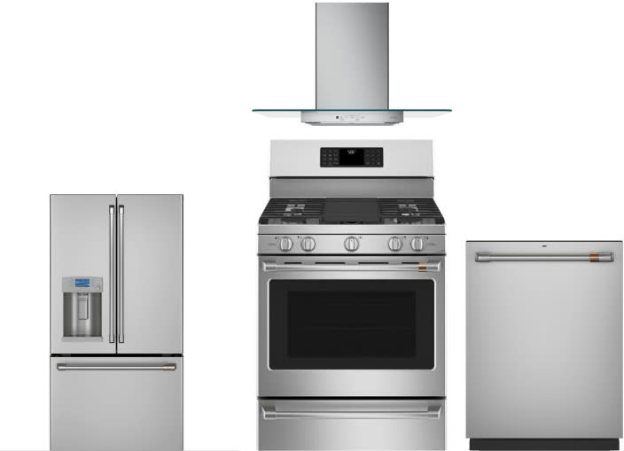Cafe Cafreradwrh992 4 Piece Kitchen Appliances Package With French Door Refrigerator Gas Range And Dishwasher In Stainless Steel