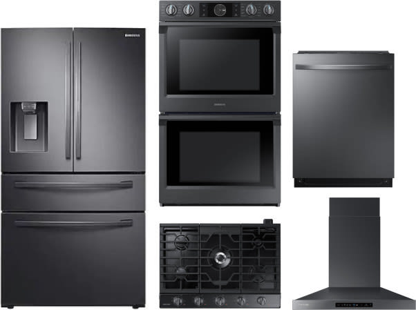 Samsung Sarectrhwodw329 5 Piece Kitchen Appliances Package With French Door Refrigerator And Dishwasher In Black Stainless Steel