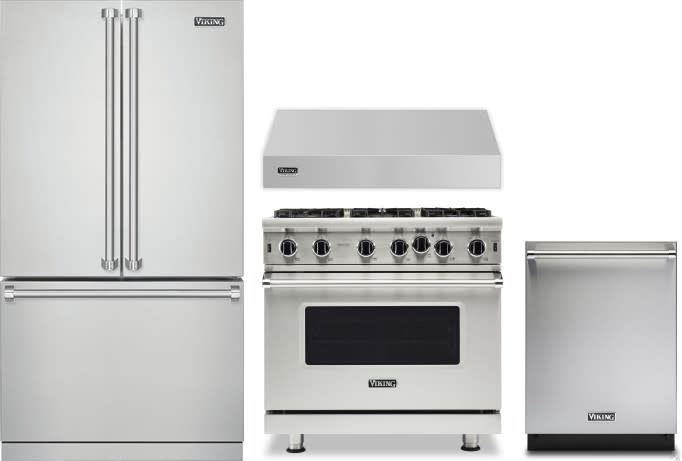 Viking Vireradwrh1399 4 Piece Kitchen Appliances Package With French Door Refrigerator Gas Range And Dishwasher In Stainless Steel