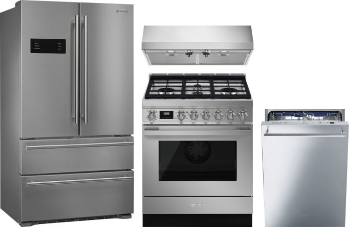 Smeg Smreradwrh34 4 Piece Kitchen Appliances Package With French
