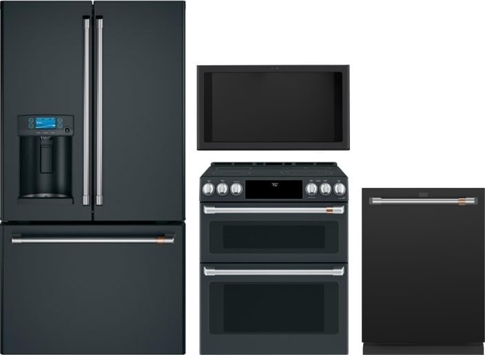Cafe Cafreradwrh1222 4 Piece Kitchen Appliances Package With French Door Refrigerator Electric Range And Dishwasher In Matte Black