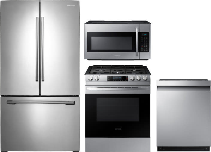 Samsung Sareradwmw9101 4 Piece Kitchen Appliances Package With French Door Refrigerator Gas Range Dishwasher And Over The Microwave In Stainless Steel - Samsung Microwave Glass Door Shattered Samsung Sareradwmw9101 4 Piece Kitchen Appliances Package With French Door Refrigerator Gas Range Dishwasher And Over The Microwave In Stainless Steel - Samsung Microwave Glass Door Shattered