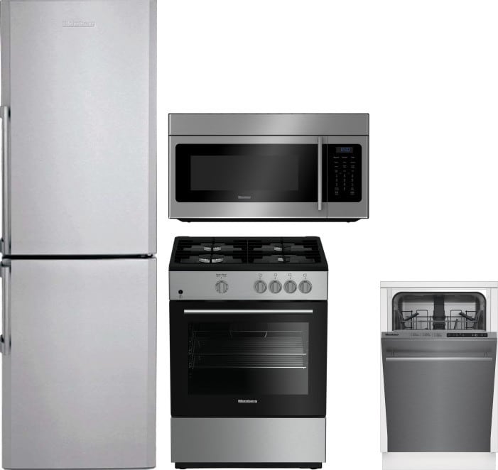Blomberg BLRERADWMW253 4 Piece Kitchen Appliances Package with Bottom Freezer Refrigerator, Gas