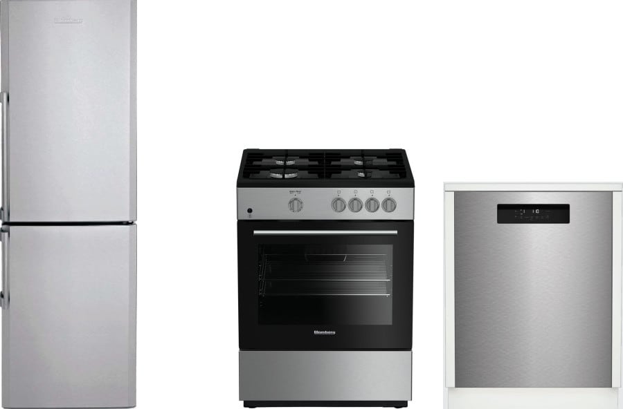 Blomberg BLRERADW206 3 Piece Kitchen Appliances Package with Bottom Freezer Refrigerator, Gas